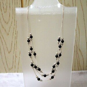 Women's Black & Silver Color Beaded Necklace - Pre-Owned
